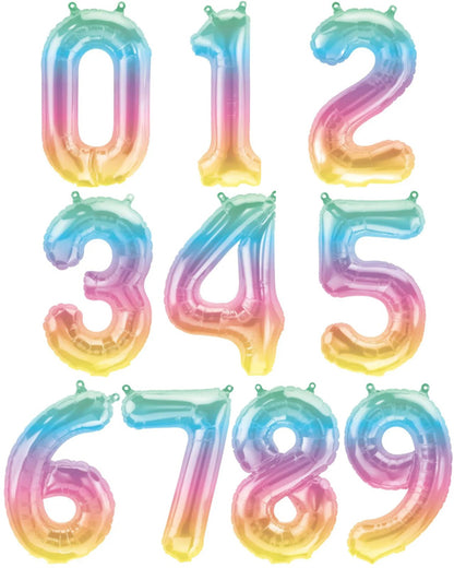 Pastel Ombre Number Balloons - 16" Air Fill