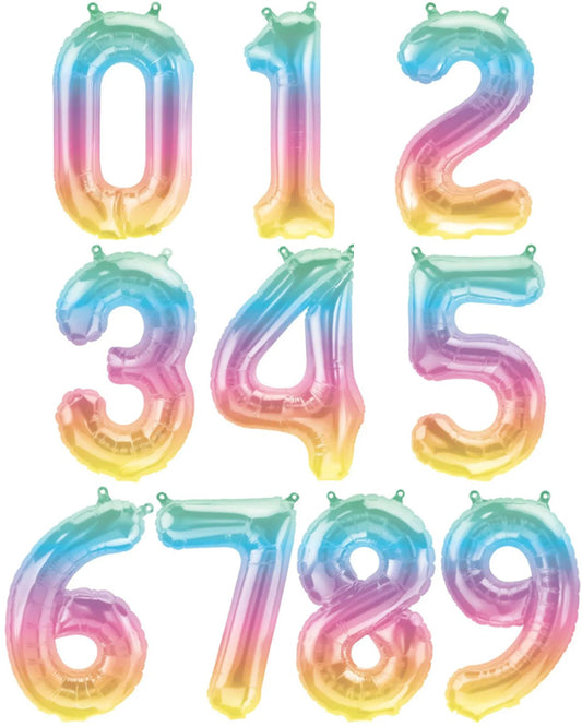 Pastel Ombre Number Balloons - 16" Air Fill