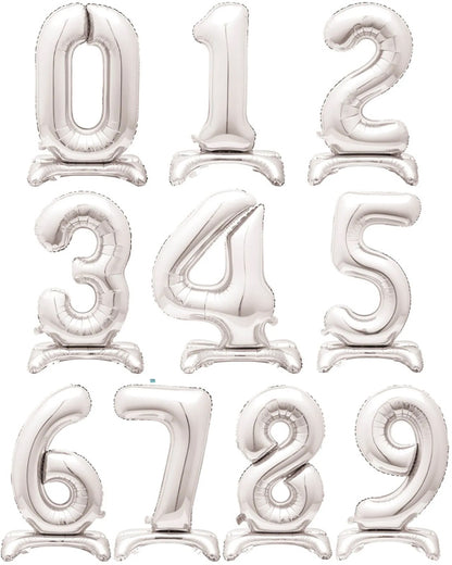 Silver Standing Number Balloons - 30" Air Fill