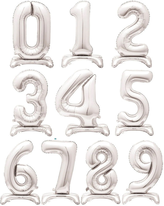 Silver Standing Number Balloons - 30" Air Fill