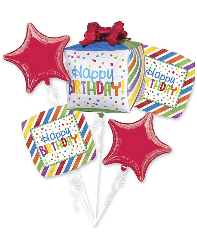 Happy Birthday Present Foil Balloons Bouquet (5pcs)