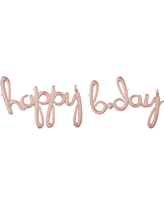 Rose Gold 'Happy Bday' Script Phrase Foil Balloons