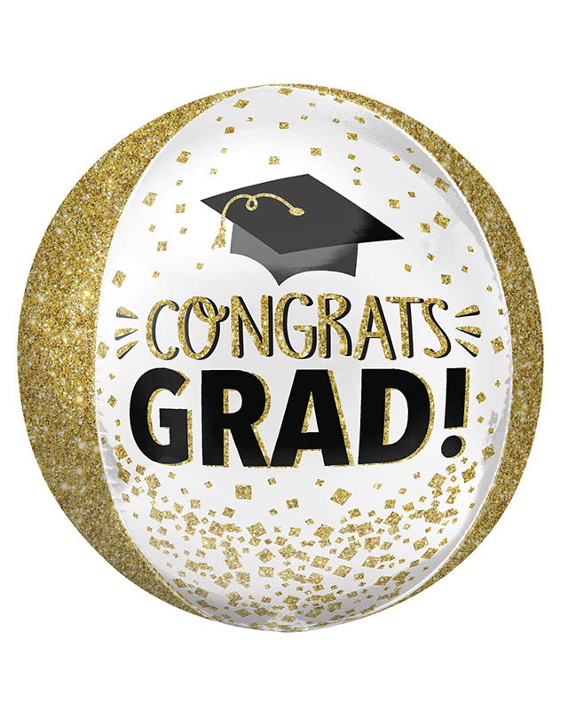 Congrats Gold Glitter Orbz Balloon - 16"