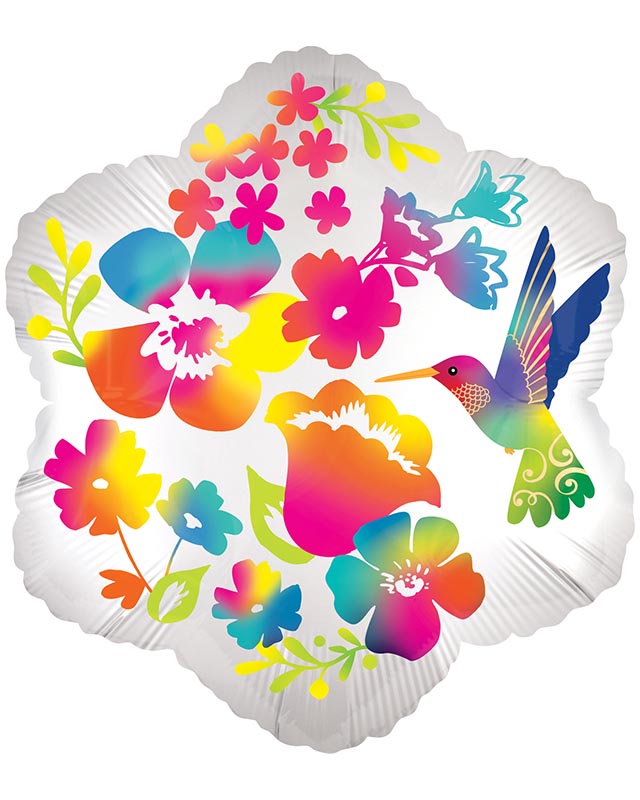 Hummingbird Watercolour Flowers Balloon - 18" Foil
