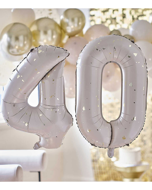 40 Gold Speckle Number Balloons - 26" Foil