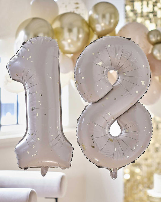 18 Gold Speckle Number Balloons - 26" Foil