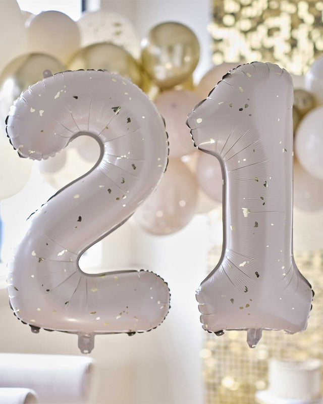 21 Gold Speckle Number Balloons - 26" Foil