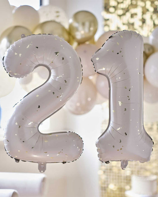 21 Gold Speckle Number Balloons - 26" Foil