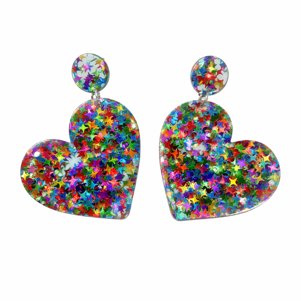 Chunky Glitter Heart Drop Earrings