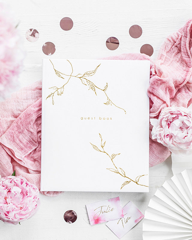 Metallic Gold Branches White Guest Book - 20cm x 24.5cm