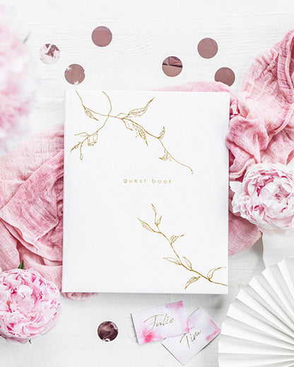 Metallic Gold Branches White Guest Book - 20cm x 24.5cm