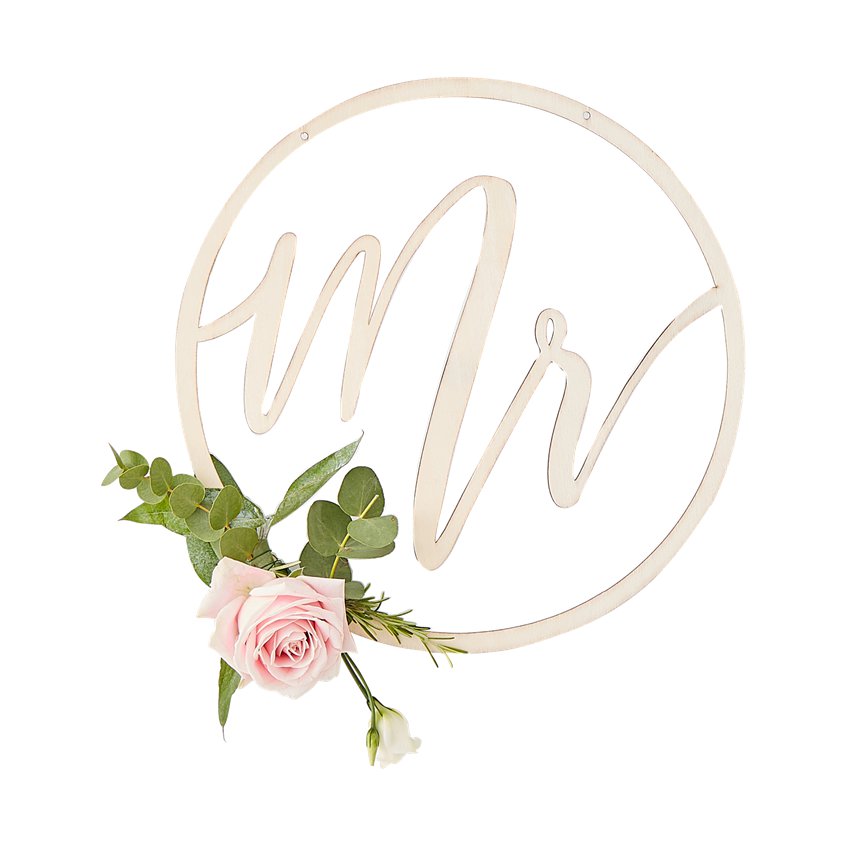 Gold Wedding Mr & Mrs Wooden Hoop Decorations - 35cm (3pk) – product image 2