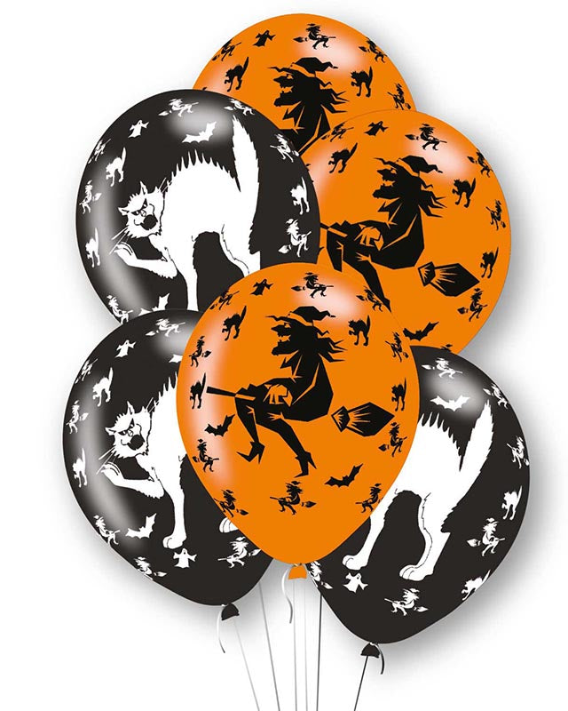 Witches & Cats Print Balloons - 11" Latex (6pk)