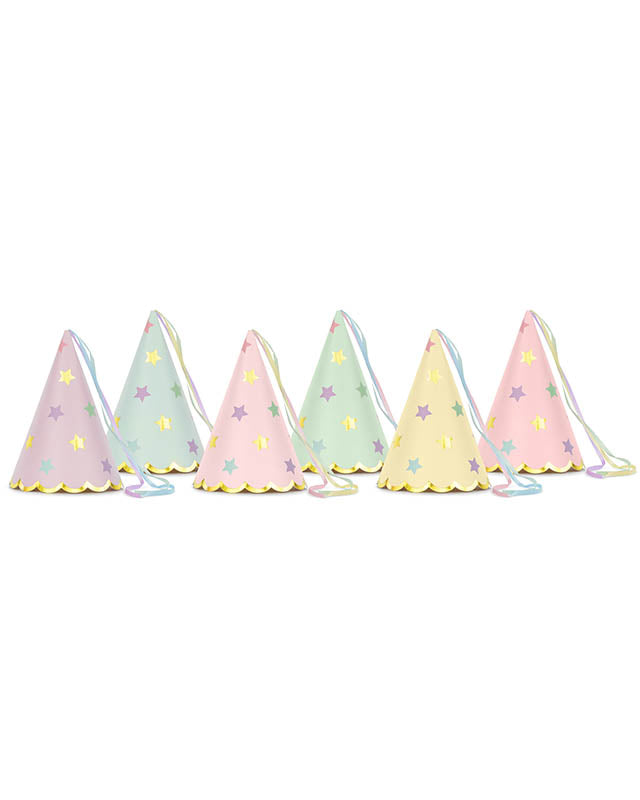 Star print Party Hats with Ribbons (6pk)