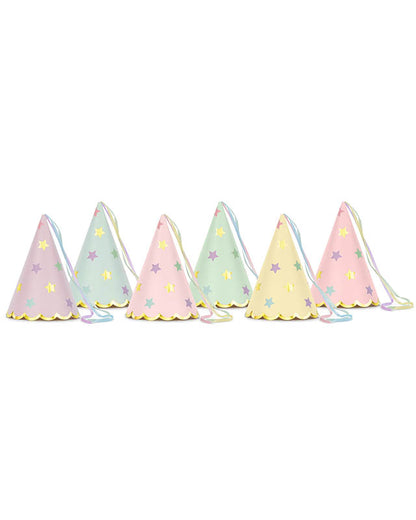 Star print Party Hats with Ribbons (6pk)