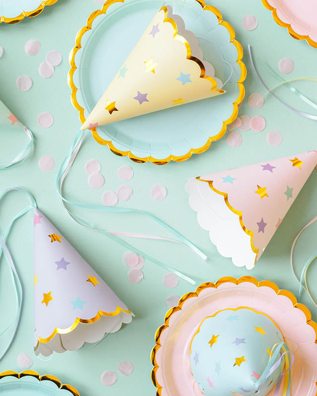 Star print Party Hats with Ribbons (6pk)