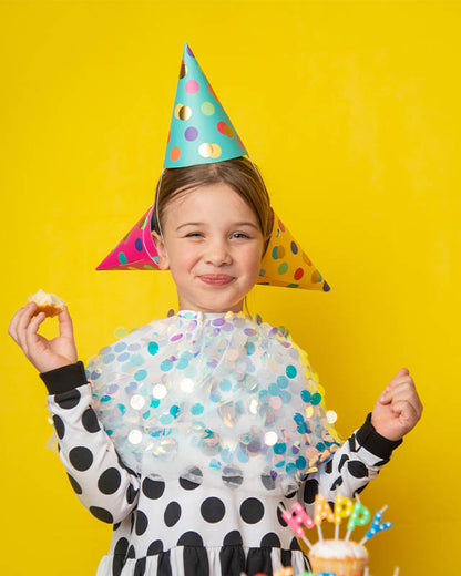 Colourful Party Hats with Gold Dots (6pk)