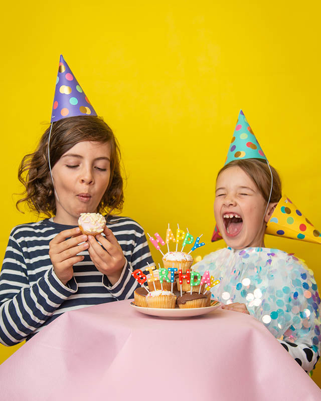 Colourful Party Hats with Gold Dots (6pk)