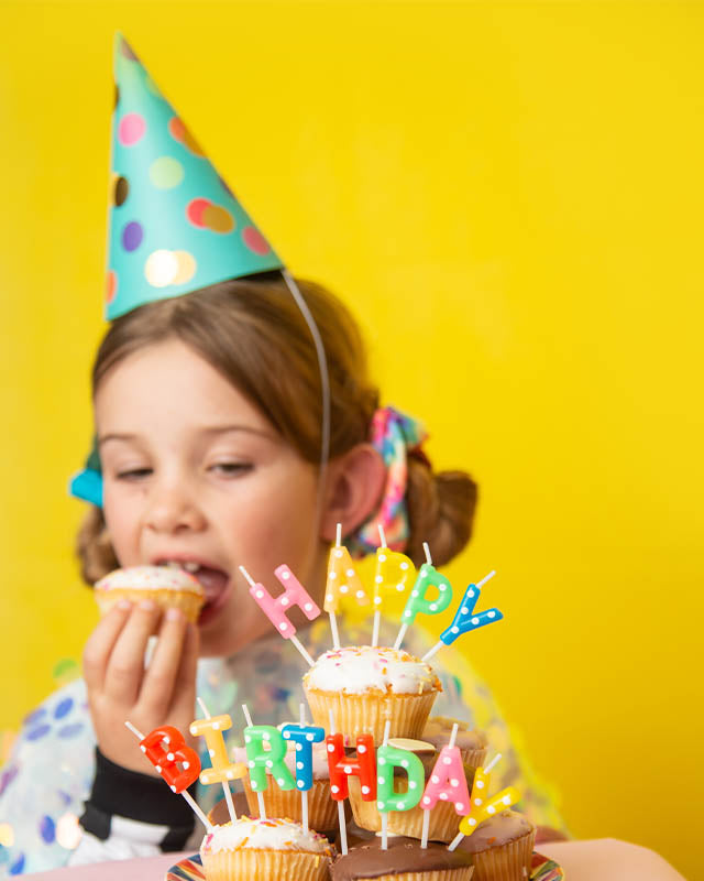 Colourful Party Hats with Gold Dots (6pk)