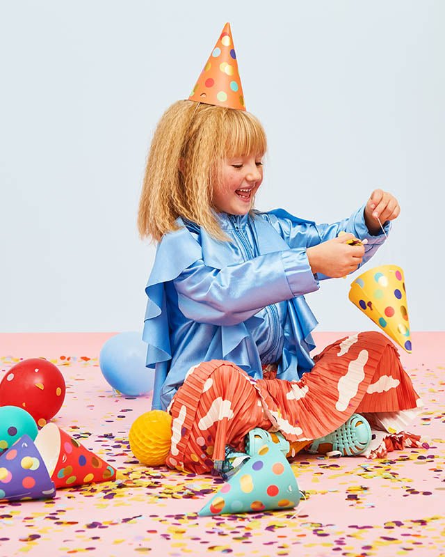 Colourful Party Hats with Gold Dots (6pk)