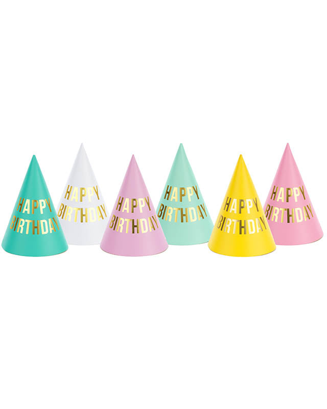 Happy Birthday Colourful Party Hats (6pk)