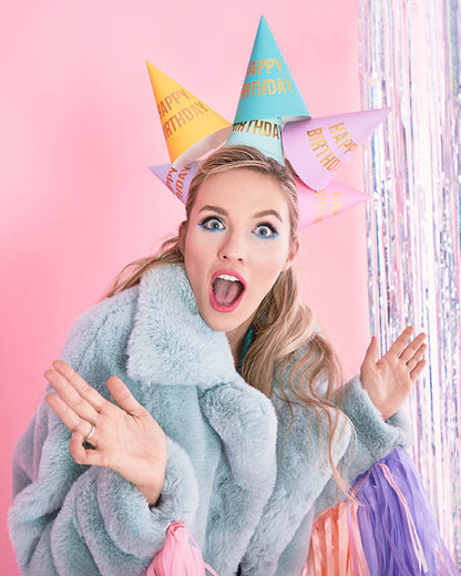 Happy Birthday Colourful Party Hats (6pk)