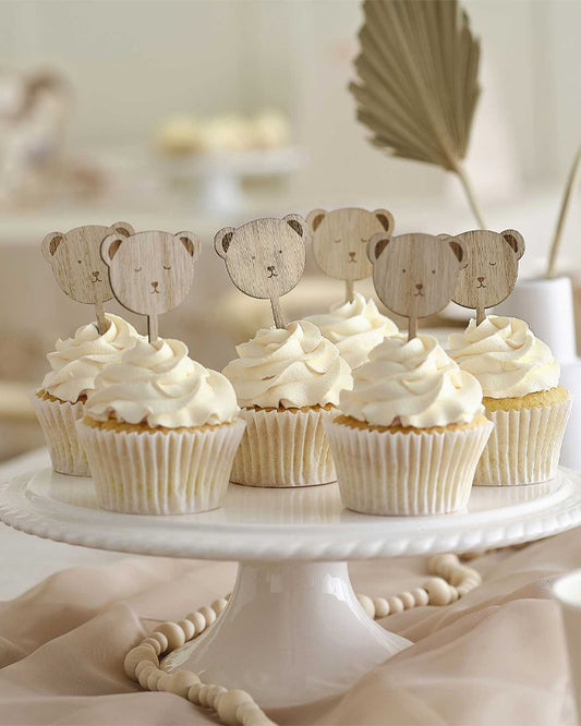 Teddy Bear Wooden Cupcake Toppers - 6.9cm x 4.5cm (6pk)