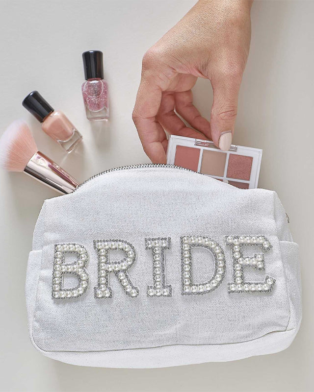 Embellished Pearl Bride Makeup Bag - 20cm x 12cm