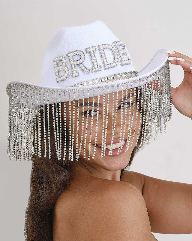 White Embellished Bride Cowgirl Hat – product image 1