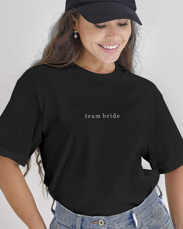 Black Embroidered 'Team Bride' Hen Party T-Shirt - Adult Costume