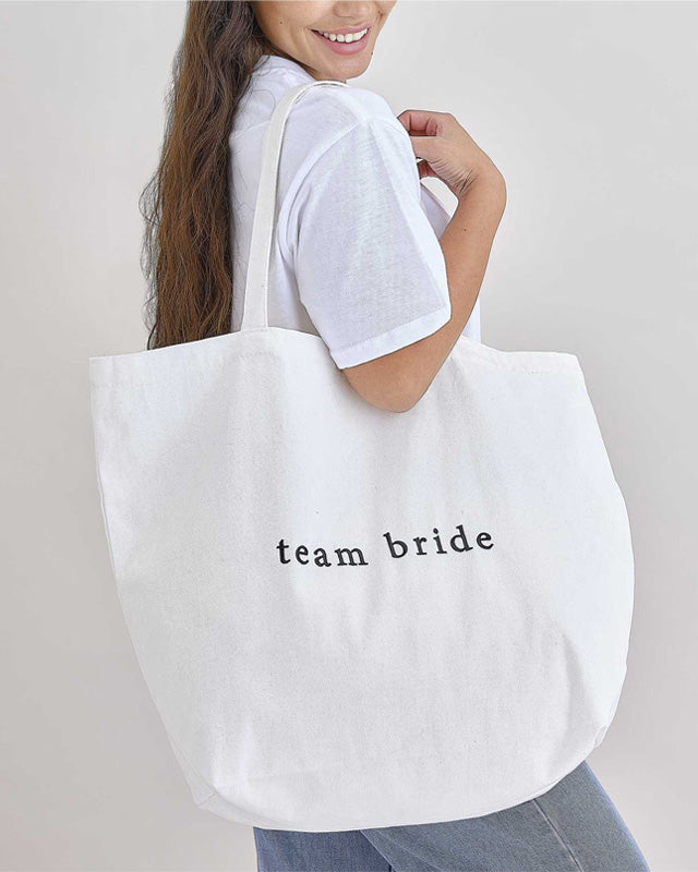 White Embroidered 'Team Bride' Hen Party Tote Bag