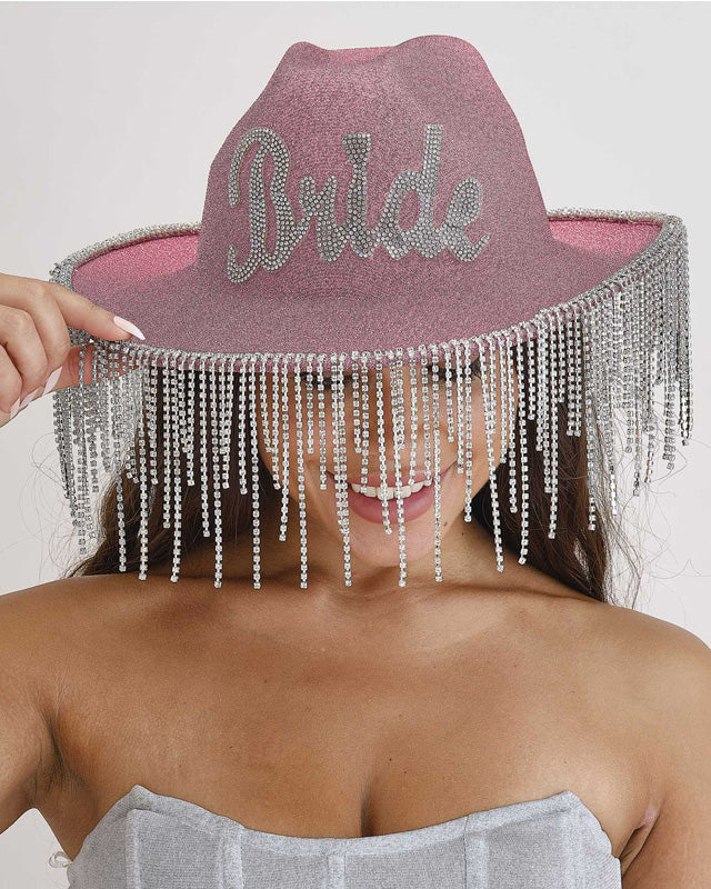 Pink Glitter 'Bride' Cowgirl Hat