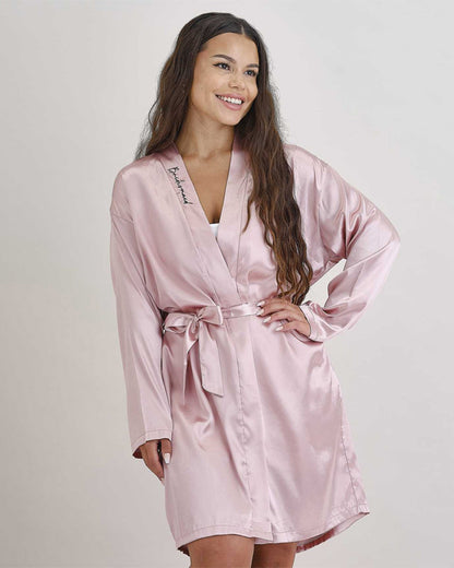 Pink Embroidered 'Bridesmaid' Dressing Gown