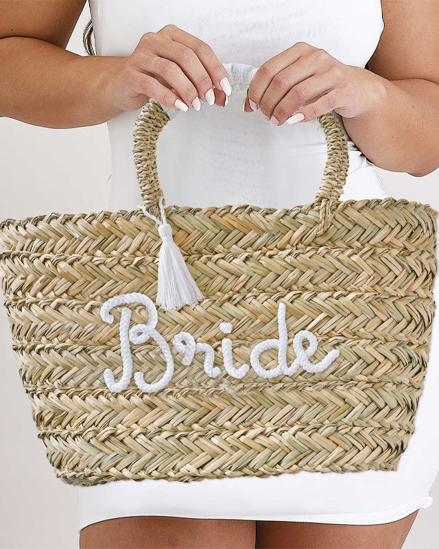 Woven Rattan Bride Bag with Tassels - 39cm x 42cm