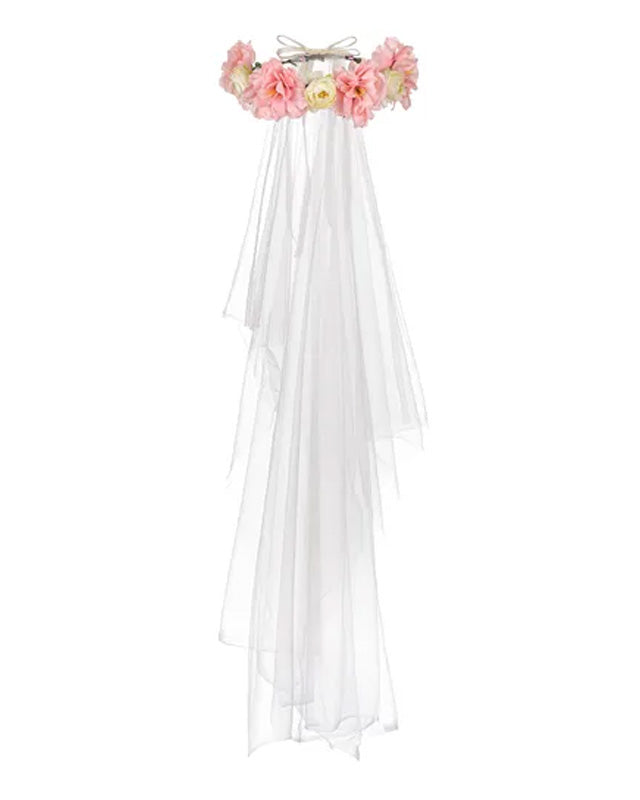 Pink Flower Crown with Cream Veil