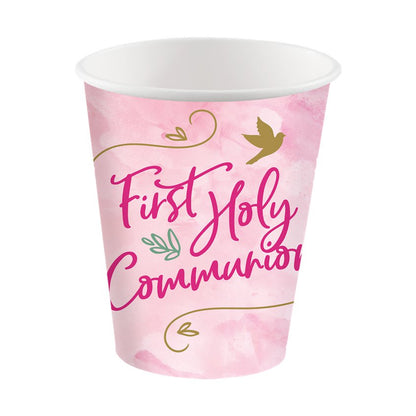 Pink 1st Communion Paper Cups - 250ml (8pk)