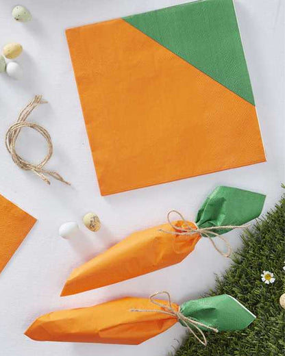 Hoppy Easter Carrot Napkins with Twine Decoration - 33cm (16pk)