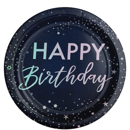 Iridescent Foiled 'Happy Birthday' Paper Plates - 24.5cm (8pk)