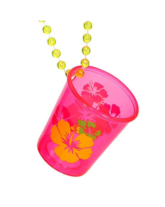 Neon Pink Hibiscus Shot Glass Beaded Necklace – product image 1