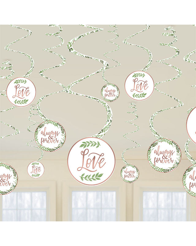 Love & Leaves Hanging Swirl Decorations (12pk)