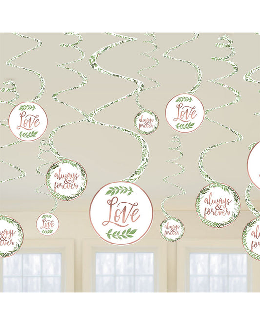 Love & Leaves Hanging Swirl Decorations (12pk)