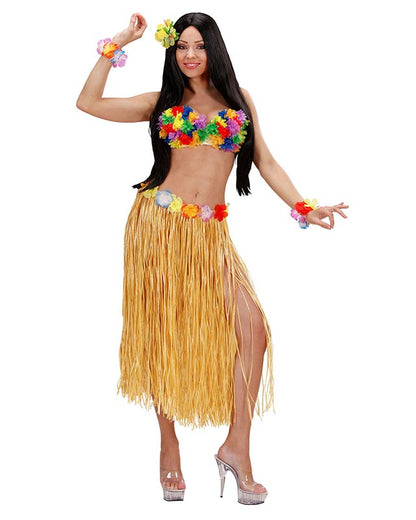 Hawaiian Straw Skirt with Flower Belt - 78cm
