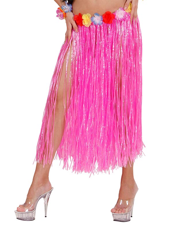 Pink Hawaiian Skirt with Flower Belt - 78cm