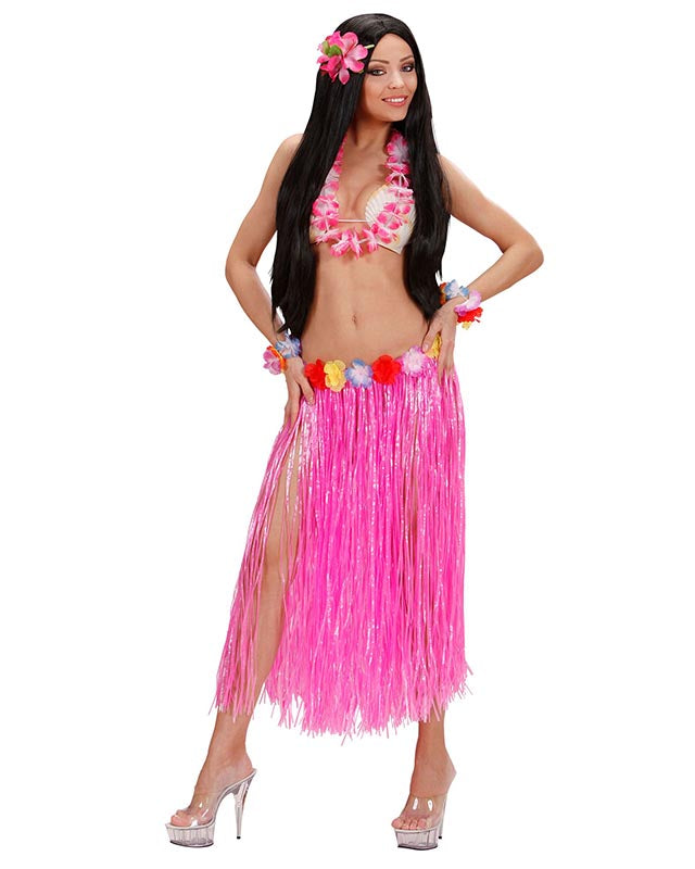 Pink Hawaiian Skirt with Flower Belt - 78cm