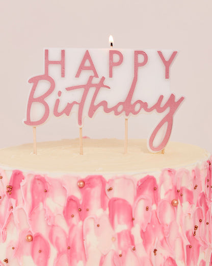 Mix It Up Rose Gold Happy Birthday Candle - 11cm x 12.5cm