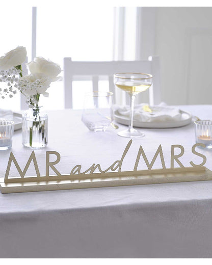 Gold Metal 'Mr and Mrs' Sign - 7.5cm x 42.5cm