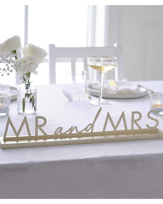 Gold Metal 'Mr and Mrs' Sign - 7.5cm x 42.5cm
