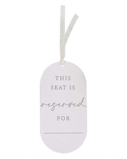 White Reserved Wedding Chair Signs with Ribbon - 17cm x 8.7cm (10pk)