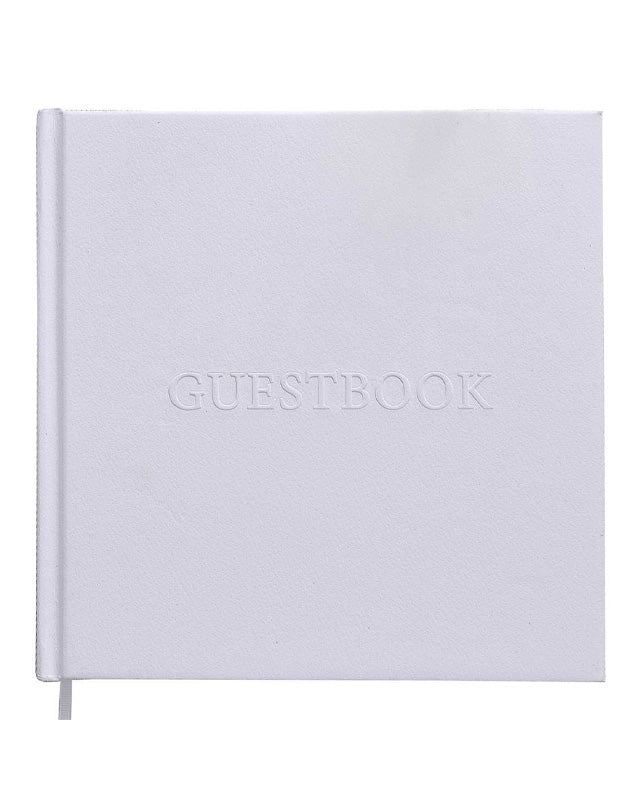 White Embossed Wedding Guest Book with Gold Paper Edge - 21.5cm x 21.5cm – product image 1