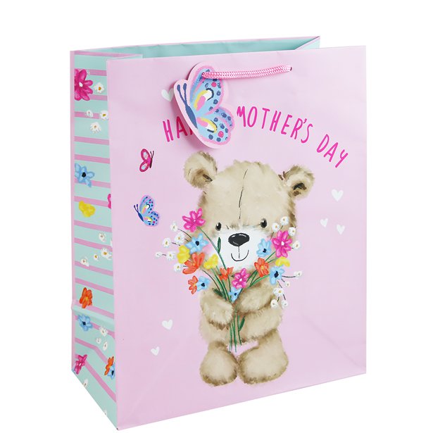 Mother's Day Cute Bear & Flowers Large Gift Bag